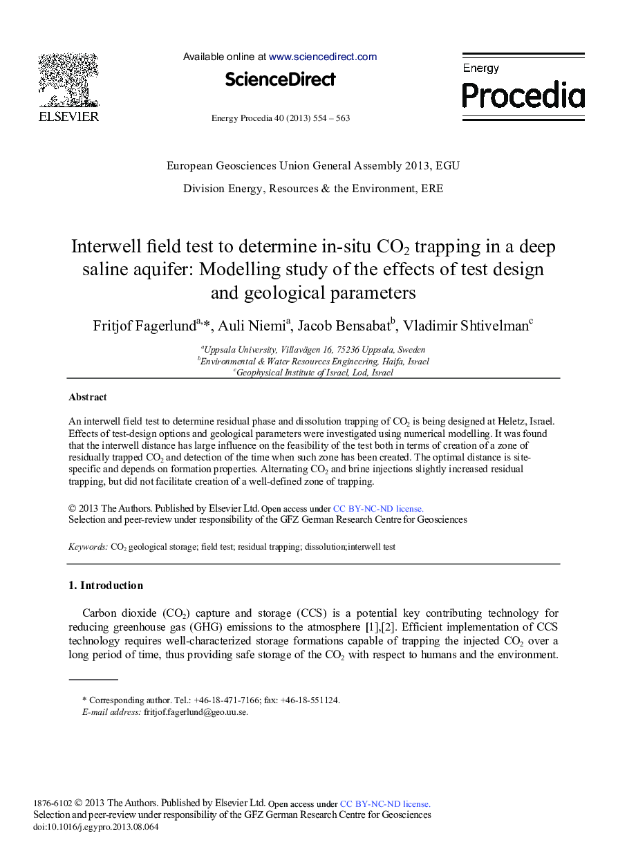 Interwell Field Test to Determine in-situ CO2 Trapping in a Deep Saline Aquifer: Modelling Study of the Effects of Test Design and Geological Parameters 