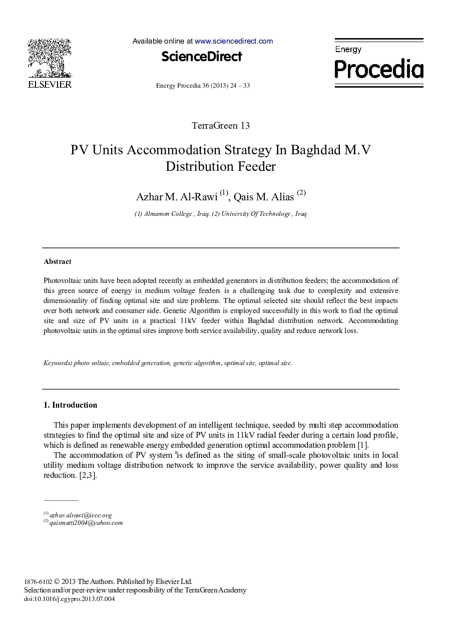 PV Units Accommodation Strategy In Baghdad M.V Distribution Feeder