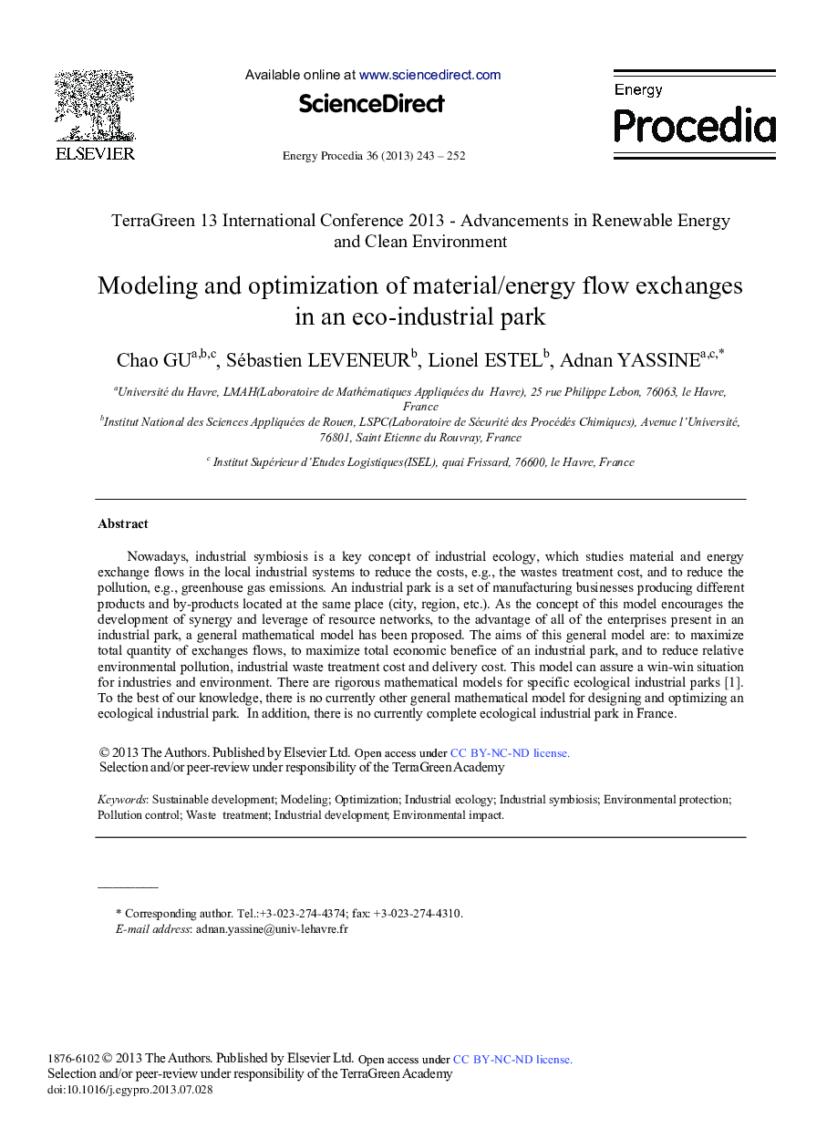 Modeling and Optimization of Material/Energy Flow Exchanges in an Eco-Industrial Park 