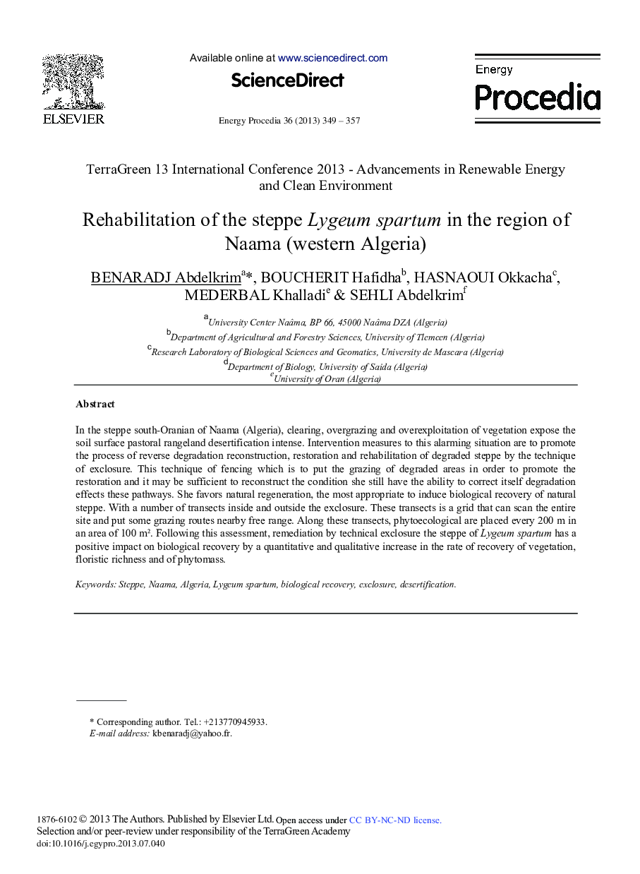Rehabilitation of the Steppe Lygeum spartum in the Region of Naama (Western Algeria) 
