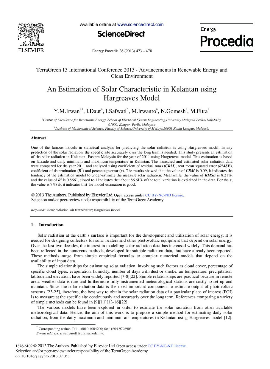 عکس صفحه اول مقاله: An Estimation of Solar Characteristic in Kelantan Using Hargreaves Model An Estimation of Solar Characteristic in Kelantan Using Hargreaves Model
