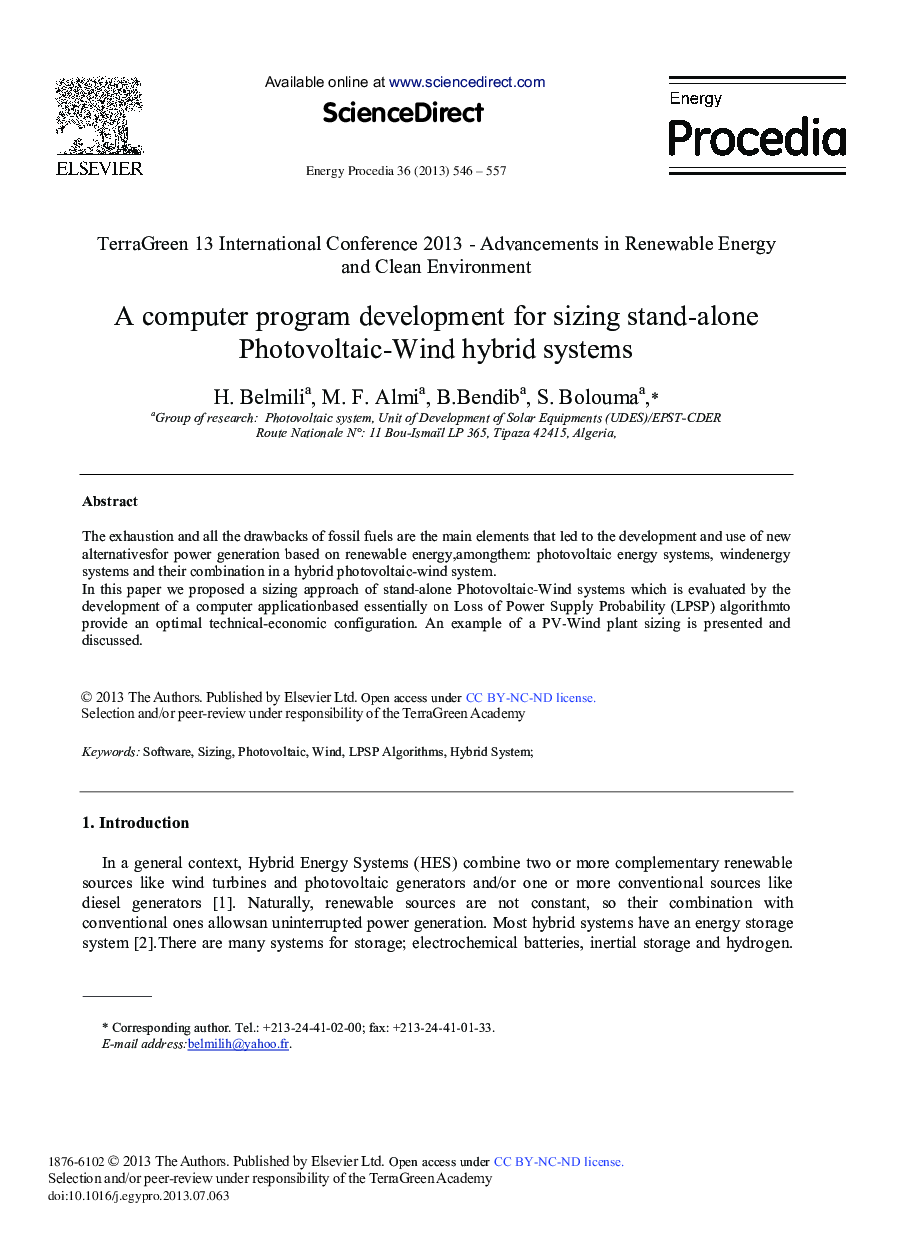 عکس صفحه اول مقاله: A Computer Program Development for Sizing Stand-alone Photovoltaic-Wind Hybrid Systems A Computer Program Development for Sizing Stand-alone Photovoltaic-Wind Hybrid Systems