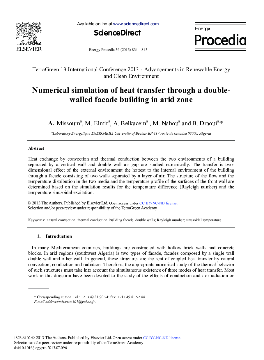 عکس صفحه اول مقاله: Numerical Simulation of Heat Transfer through a Double-walled Facade Building in Arid Zone Numerical Simulation of Heat Transfer through a Double-walled Facade Building in Arid Zone