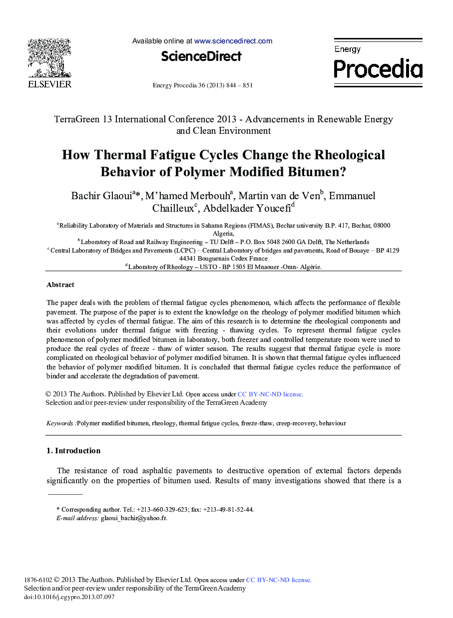 عکس صفحه اول مقاله: How Thermal Fatigue Cycles Change the Rheological Behavior of Polymer Modified Bitumen? How Thermal Fatigue Cycles Change the Rheological Behavior of Polymer Modified Bitumen?