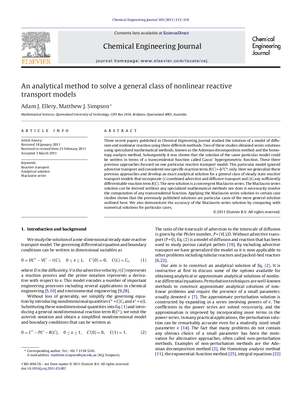 An analytical method to solve a general class of nonlinear reactive transport models