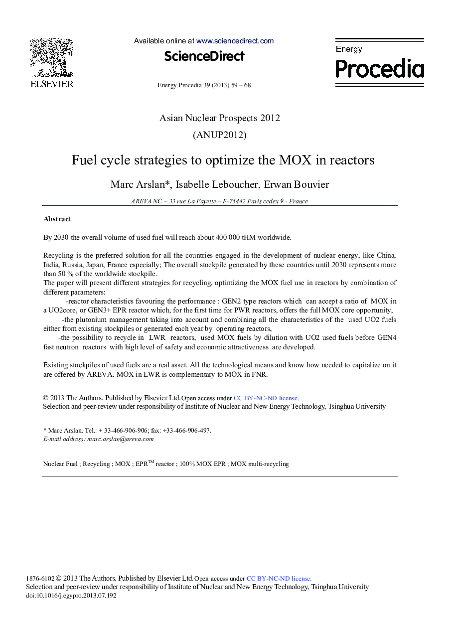 Fuel Cycle Strategies to Optimize the MOX in Reactors 