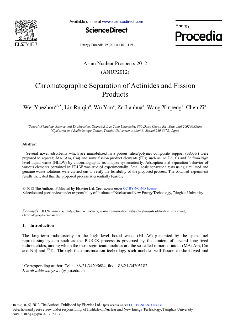 Chromatographic Separation of Actinides and Fission Products 