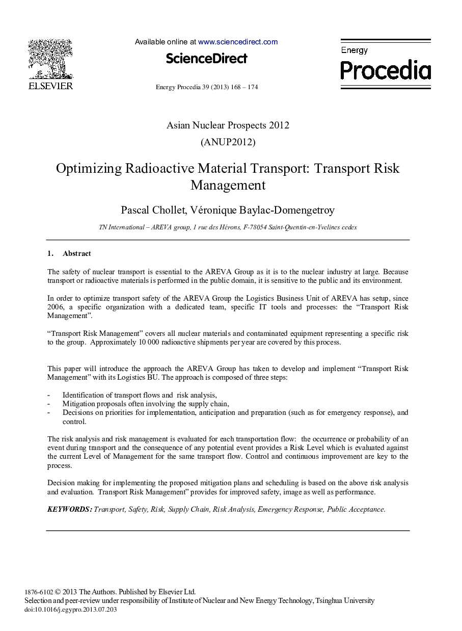 Optimizing Radioactive Material Transport: Transport Risk Management