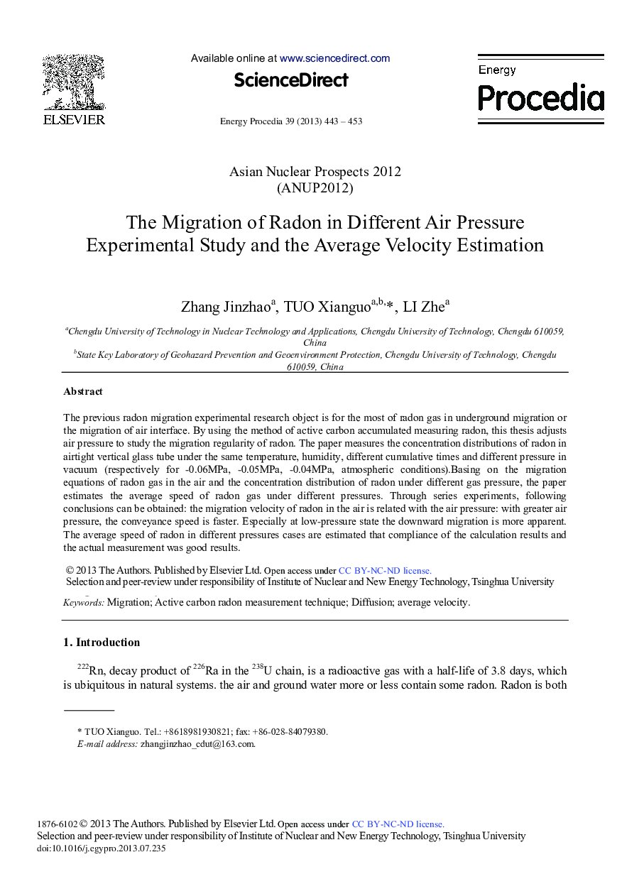 The Migration of Radon in Different Air Pressure Experimental Study and the Average Velocity Estimation 