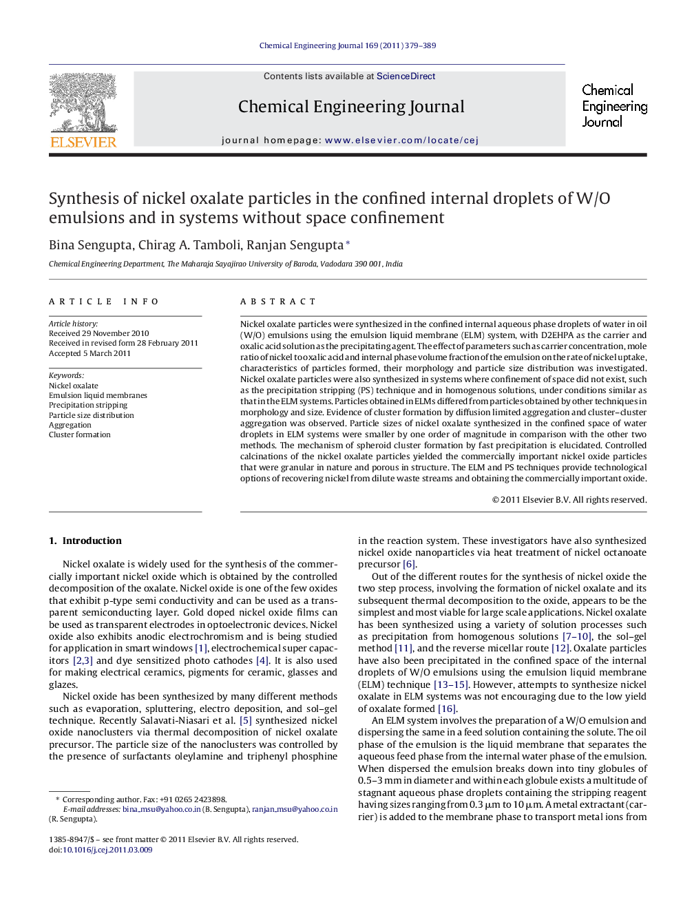 Synthesis of nickel oxalate particles in the confined internal droplets of W/O emulsions and in systems without space confinement