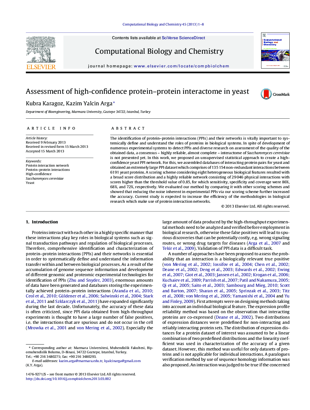 Assessment of high-confidence protein–protein interactome in yeast