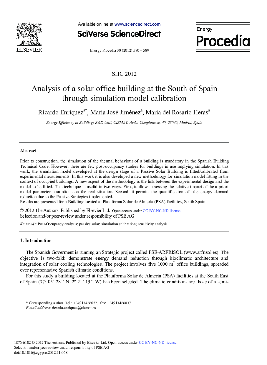 Analysis of a Solar Office Building at the South of Spain Through Simulation Model Calibration