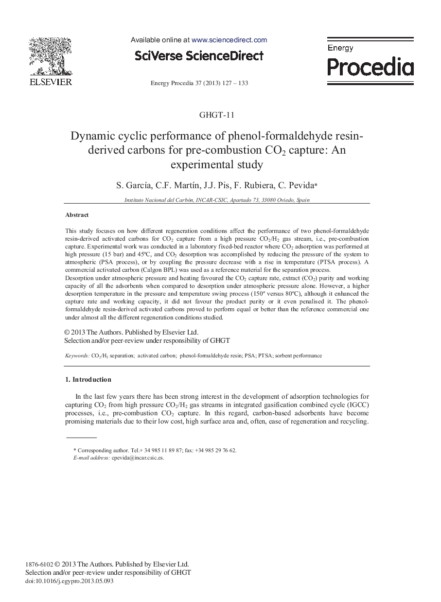 Dynamic cyclic performance of phenol-formaldehyde resin-derived carbons for pre-combustion CO2 capture: An experimental study 