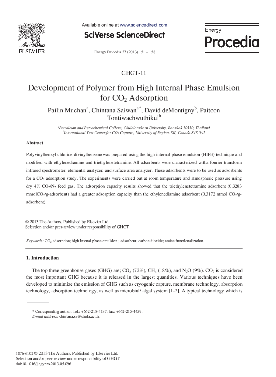 Development of Polymer from High Internal Phase Emulsion for CO2 Adsorption 