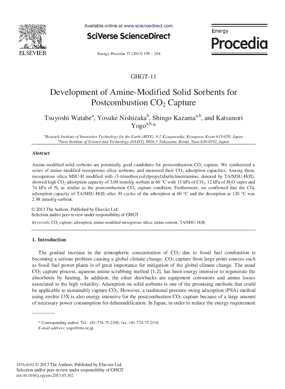 Development of Amine-Modified Solid Sorbents for Postcombustion CO2 Capture 