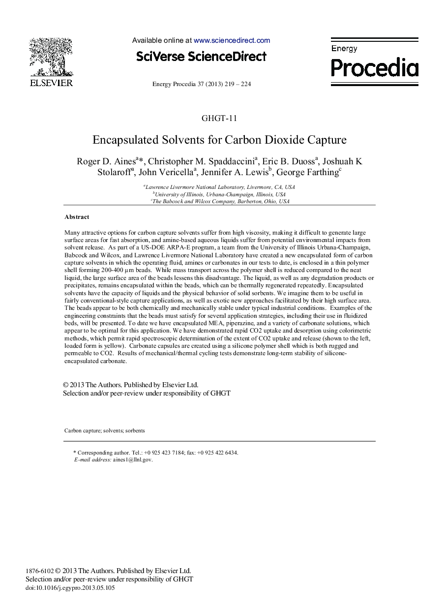 Encapsulated Solvents for Carbon Dioxide Capture 