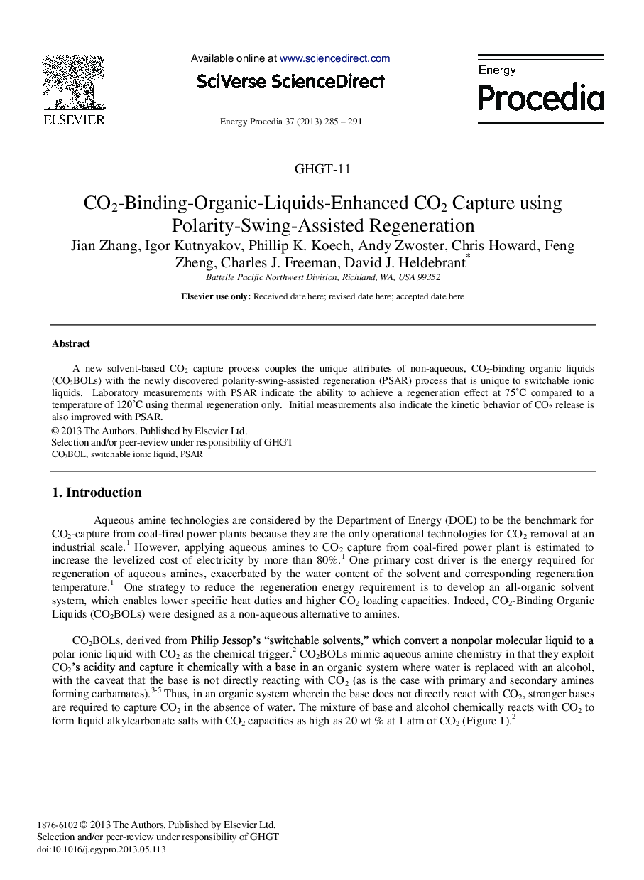 CO2-Binding-Organic-Liquids-Enhanced CO2 Capture using Polarity-Swing-Assisted Regeneration 