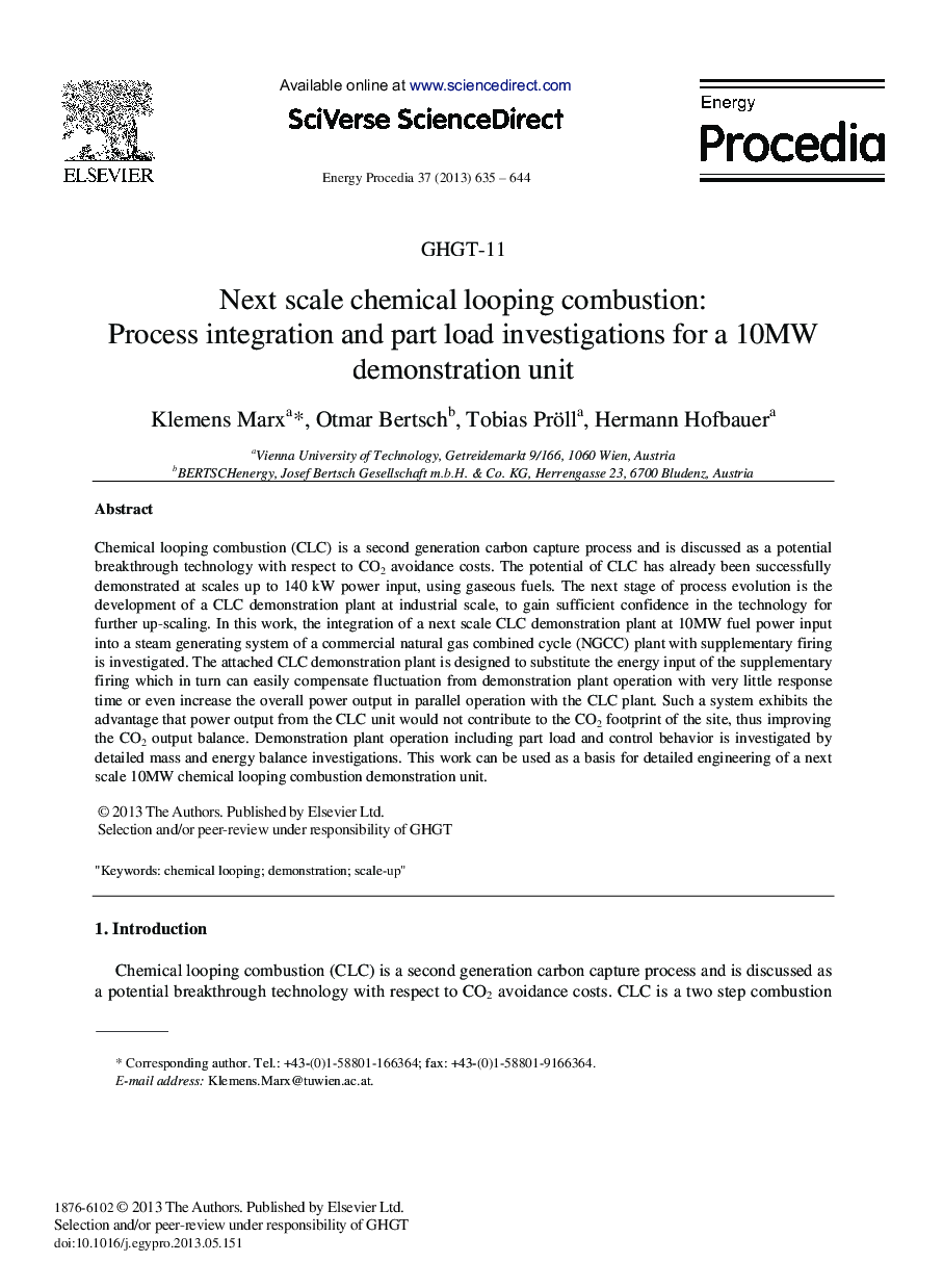 Next Scale Chemical Looping Combustion: process Integration and Part Load Investigations for a 10MW Demonstration Unit 