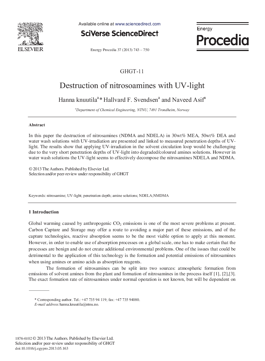 Destruction of nitrosoamines with UV-light 