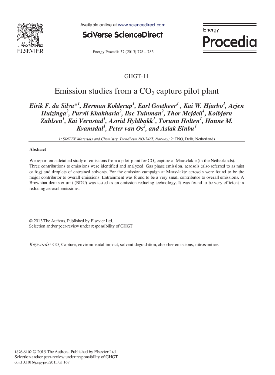 Emission studies from a CO2 capture pilot plant 