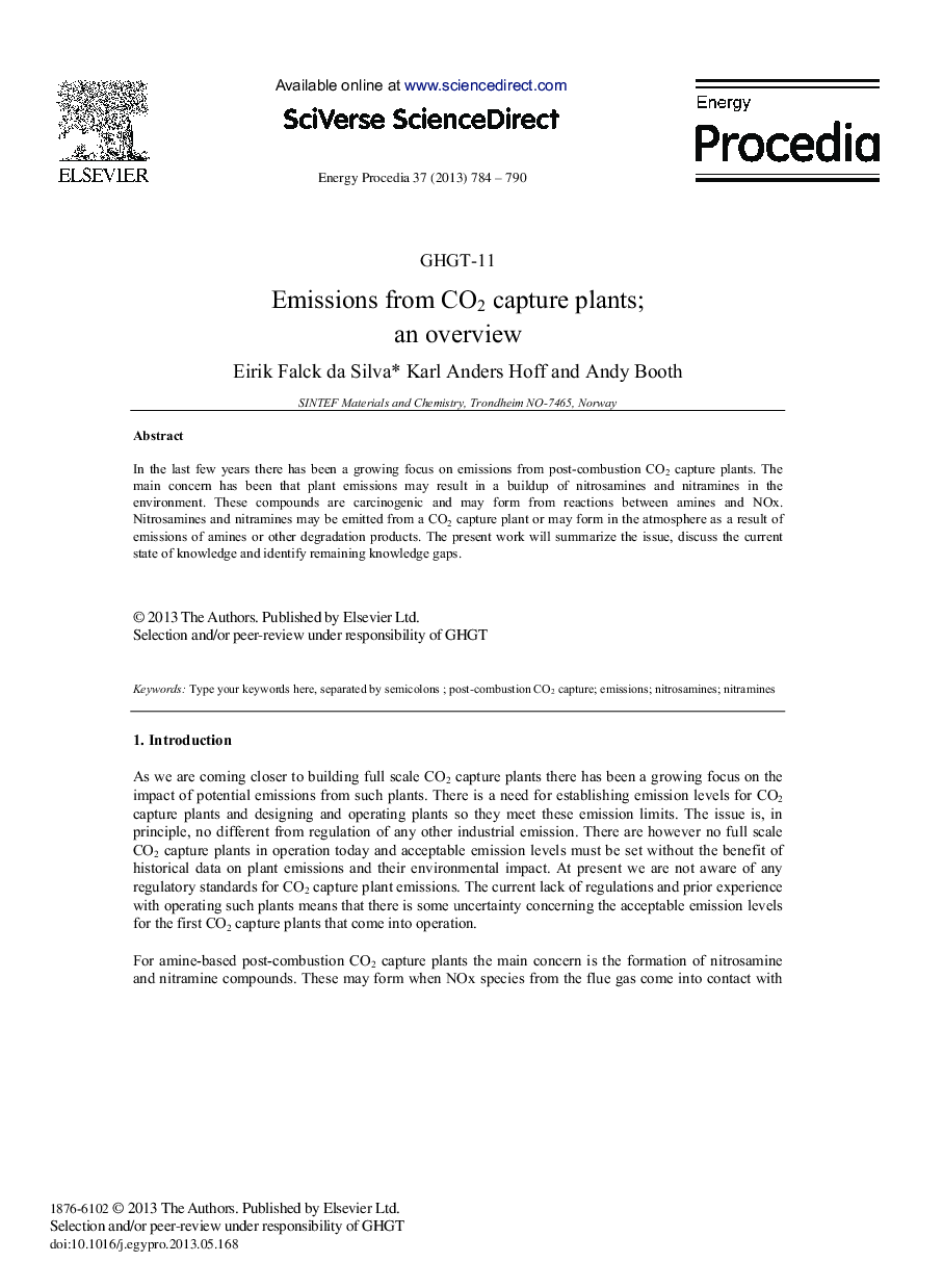 Emissions from CO2 capture plants; an overview 