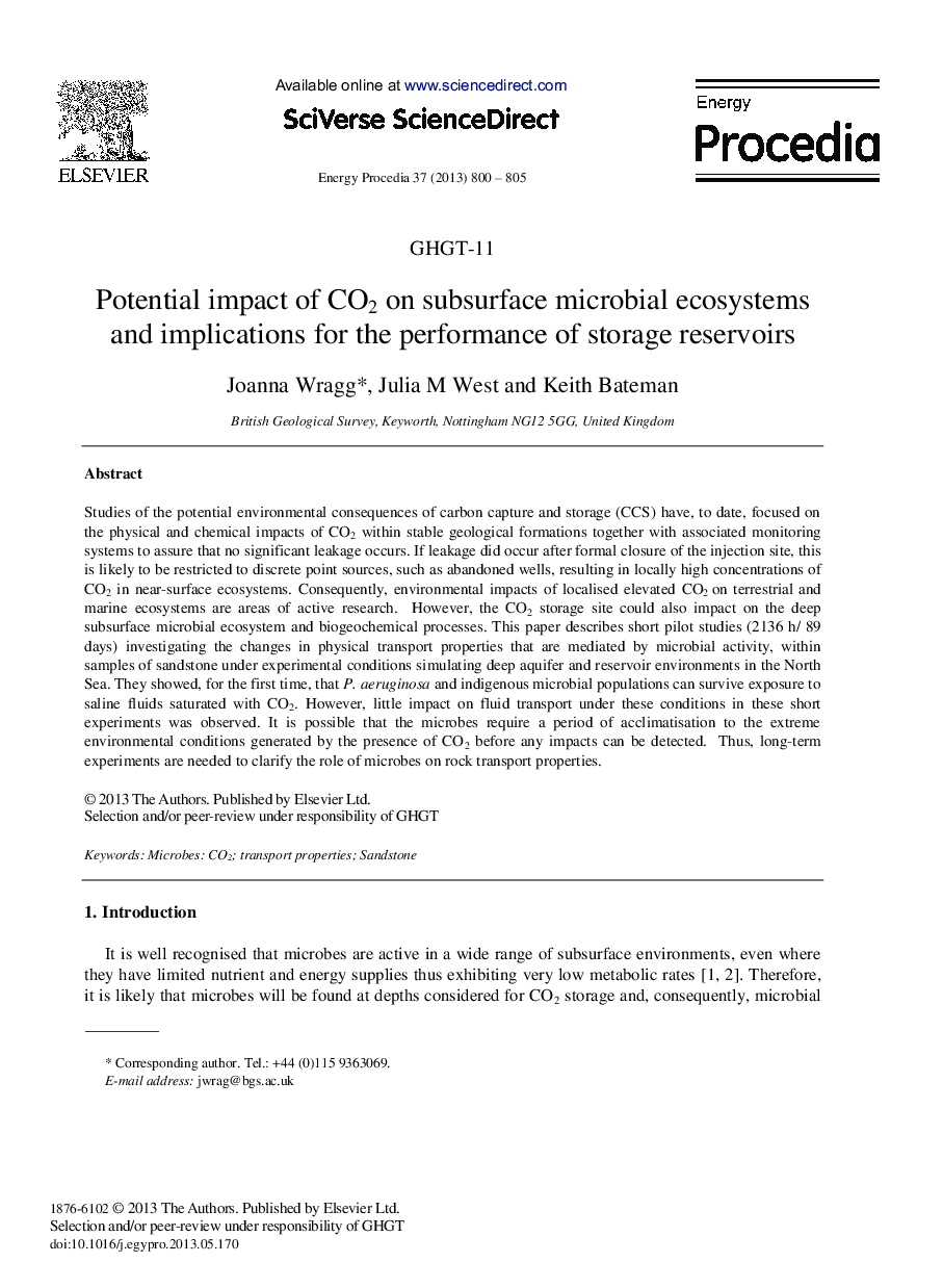Potential impact of CO2 on subsurface microbial ecosystems and implications for the performance of storage reservoirs 