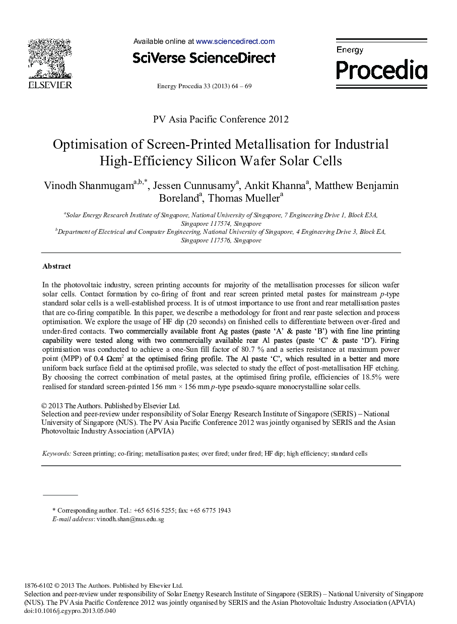 Optimisation of Screen-Printed Metallisation for Industrial High-Efficiency Silicon Wafer Solar Cells
