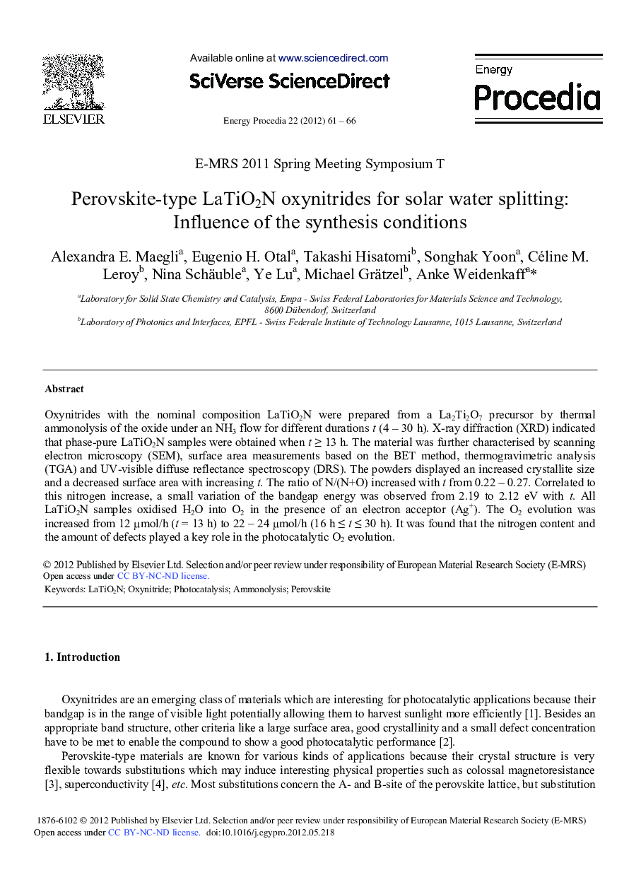 Perovskite-Type LaTiO2N Oxynitrides for Solar Water Splitting: Influence of the Synthesis Conditions