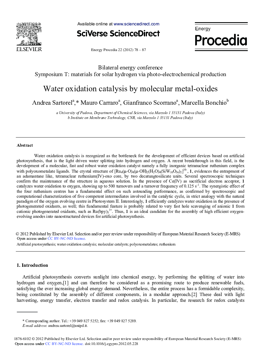 Water Oxidation Catalysis by Molecular Metal-Oxides