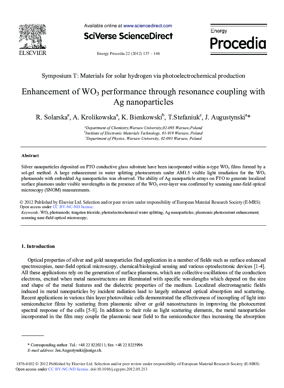 Enhancement of WO3 Performance through Resonance Coupling with Ag Nanoparticles