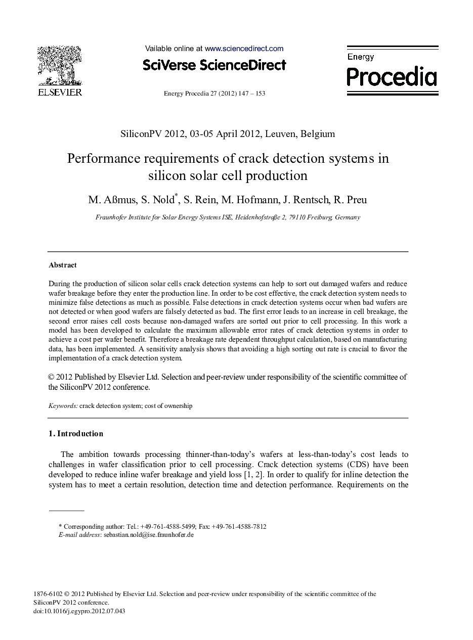 Performance Requirements of Crack Detection Systems in Silicon Solar Cell Production