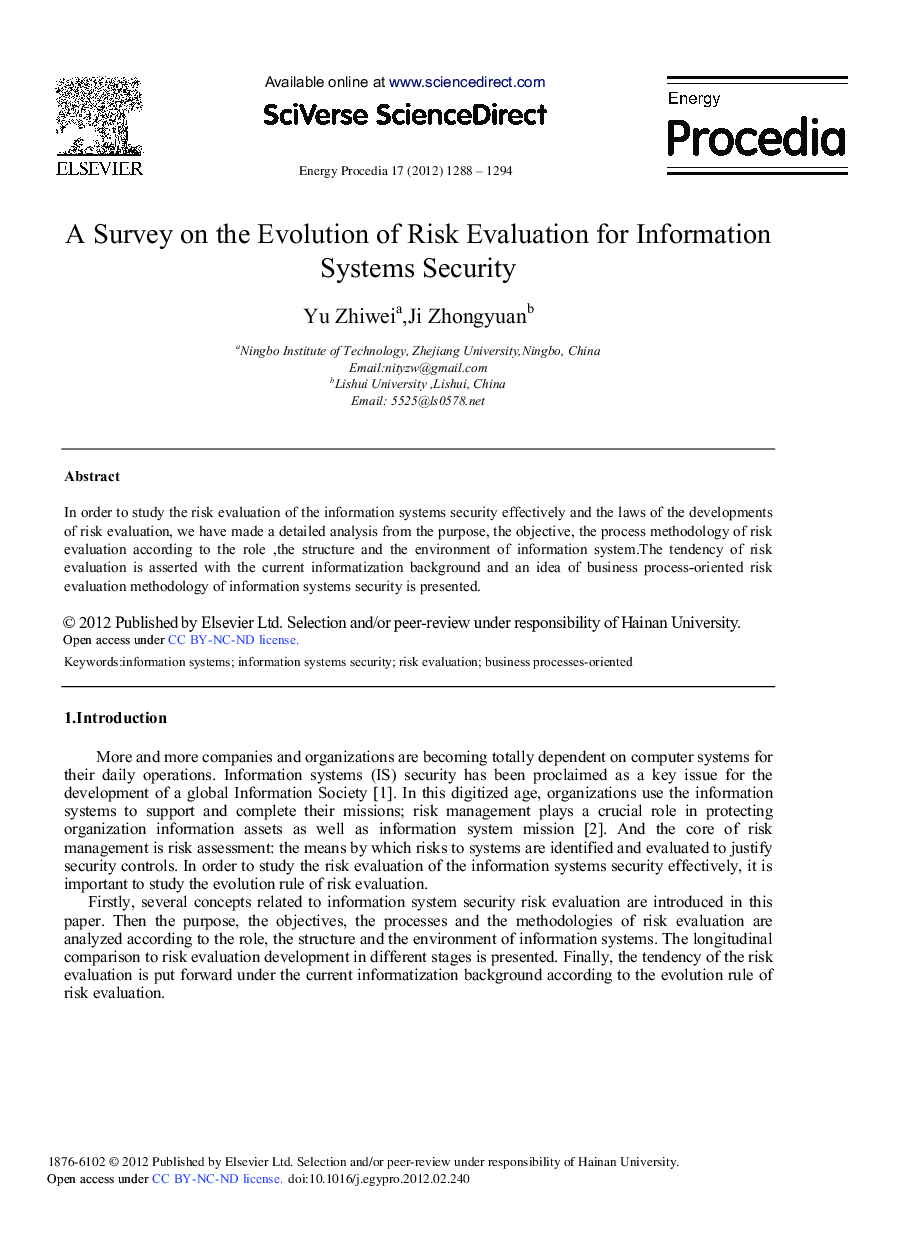 A Survey on the Evolution of Risk Evaluation for Information Systems Security