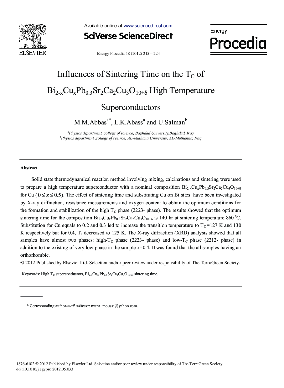 Influences of Sintering Time on the TC of Bi2-xCuxPb0.3Sr2Ca2Cu3O10+Î´ High Temperature Superconductors