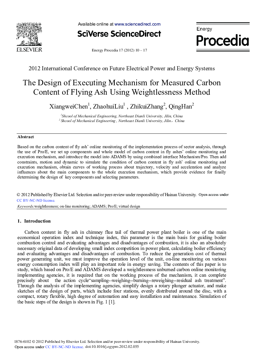 The Design of Executing Mechanism for Measured Carbon Content of Flying Ash Using Weightlessness Method