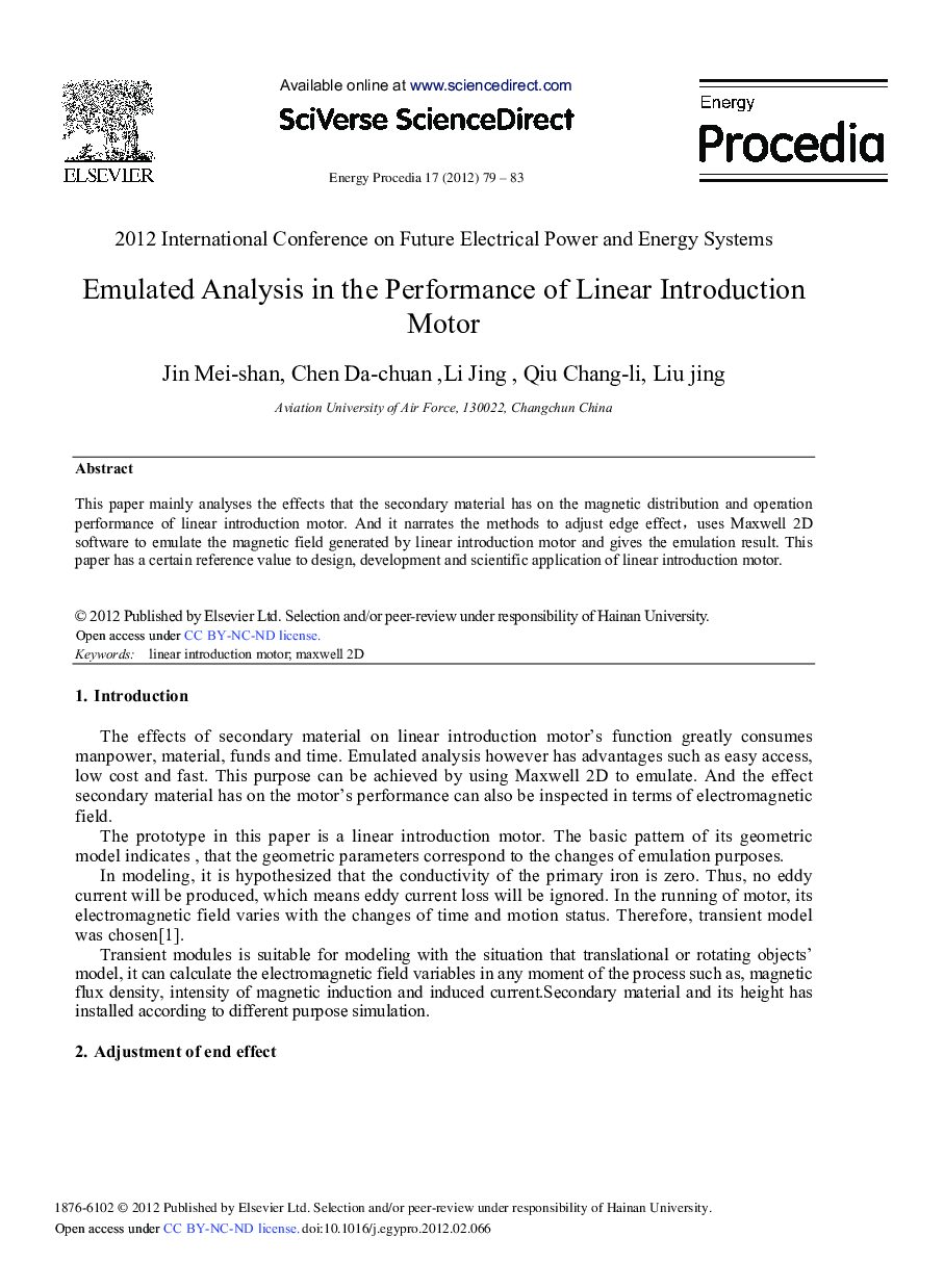 Emulated Analysis in the Performance of Linear Introduction Motor