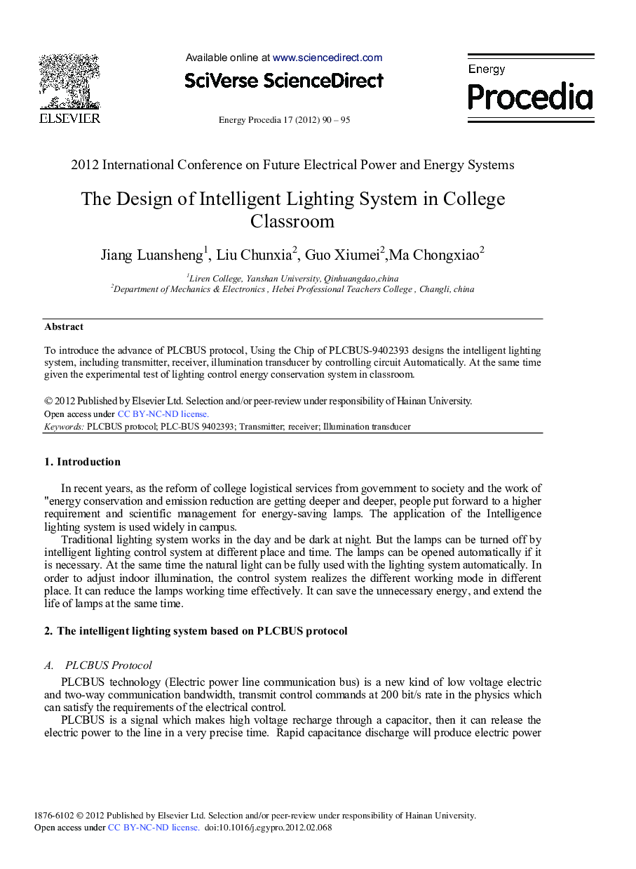 The Design of Intelligent Lighting System in College Classroom