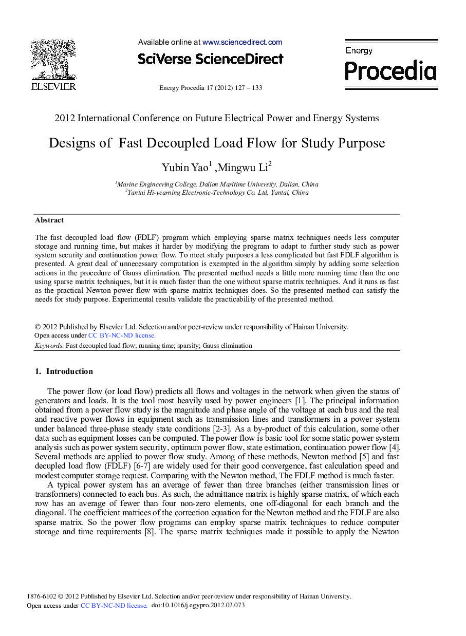 Designs of Fast Decoupled Load Flow for Study Purpose
