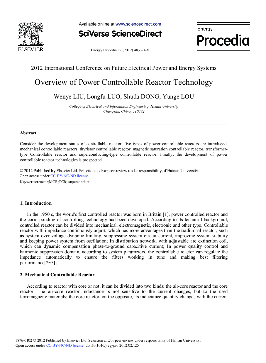 Overview of Power Controllable Reactor Technology