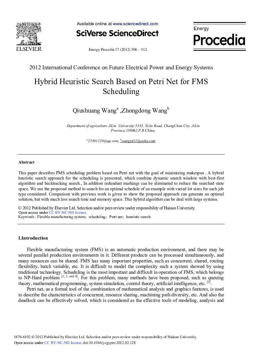 Hybrid Heuristic Search Based on Petri Net for FMS Scheduling