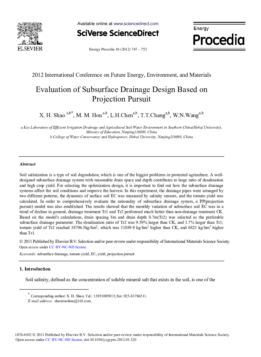 Evaluation of Subsurface Drainage Design Based on Projection Pursuit