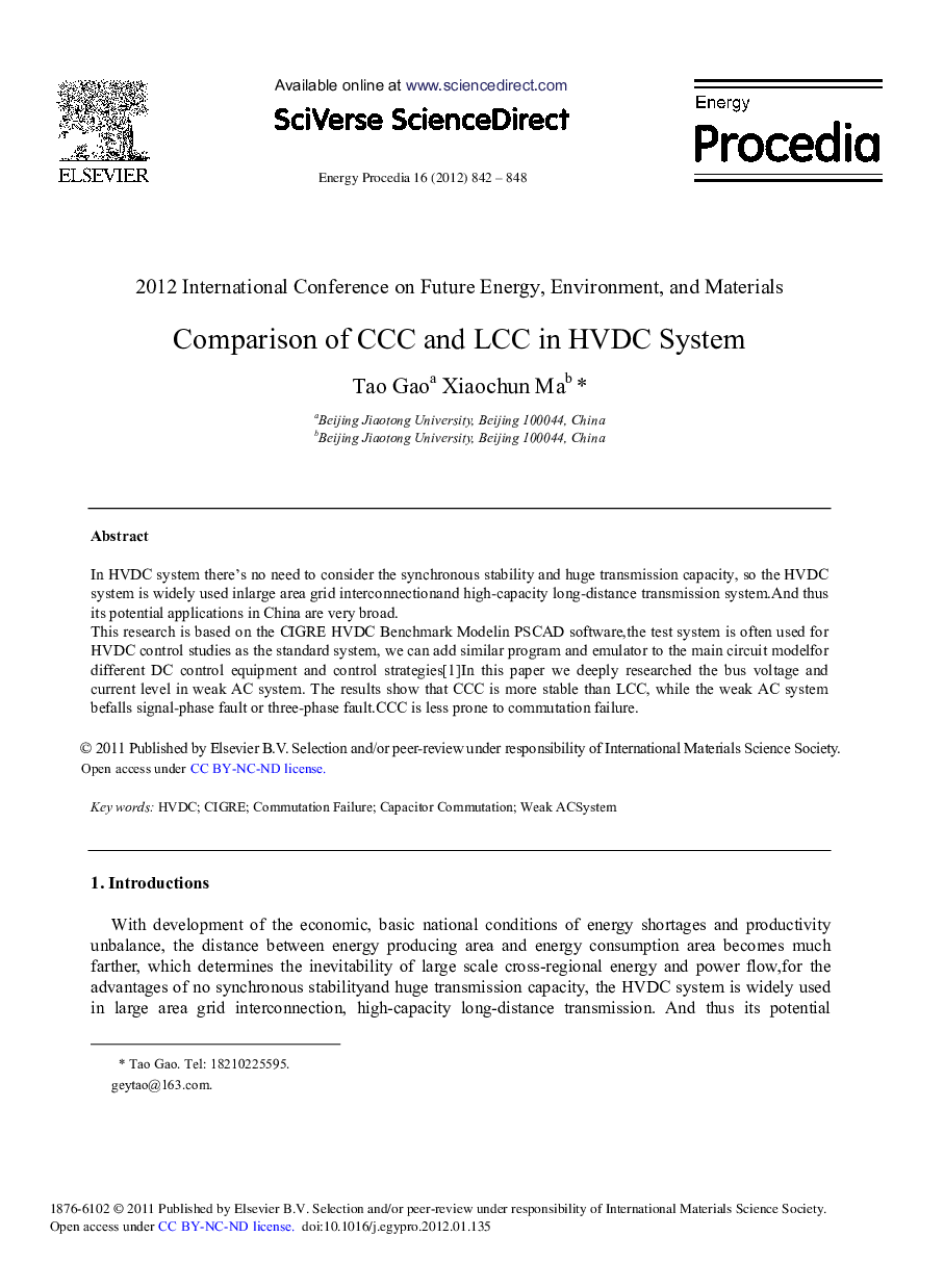 Comparison of CCC and LCC in HVDC System