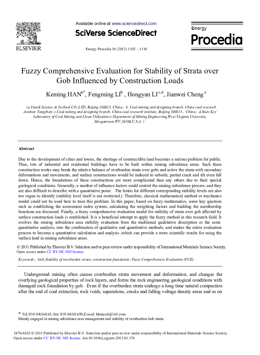 Fuzzy Comprehensive Evaluation for Stability of Strata over Gob Influenced by Construction Loads