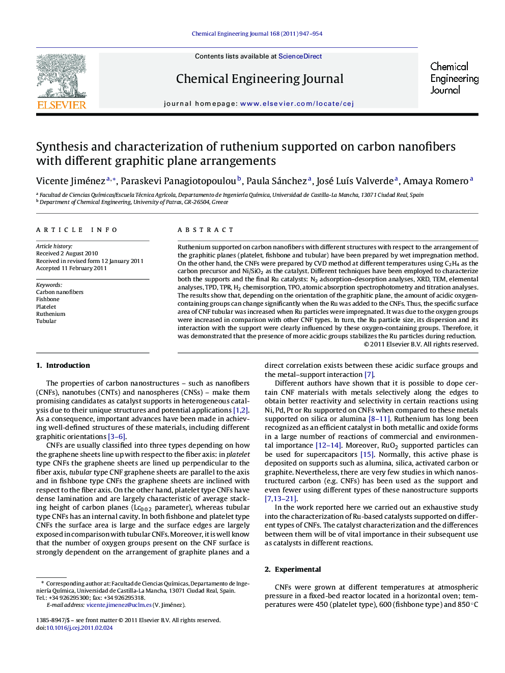 Synthesis and characterization of ruthenium supported on carbon nanofibers with different graphitic plane arrangements