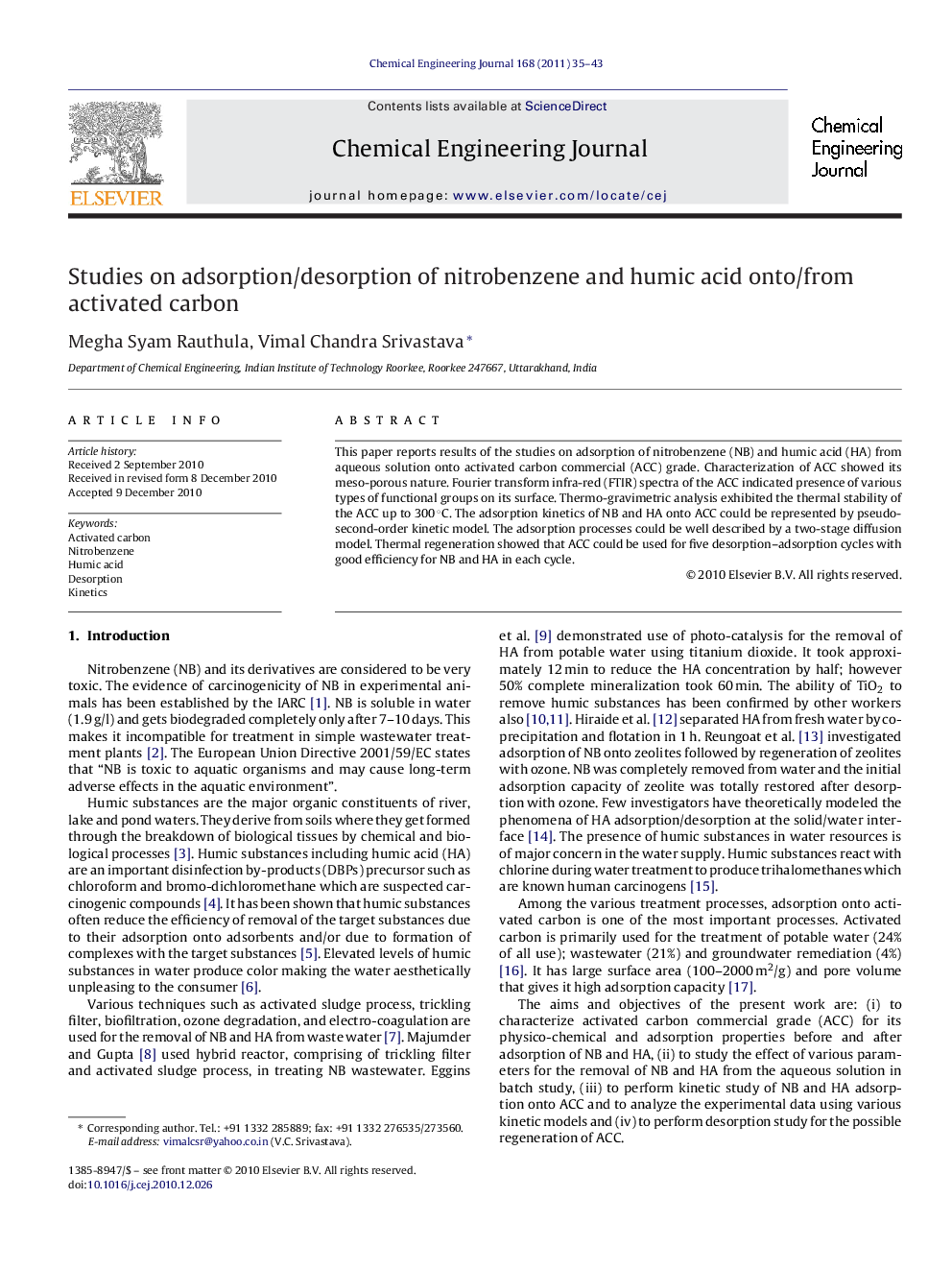 Studies on adsorption/desorption of nitrobenzene and humic acid onto/from activated carbon