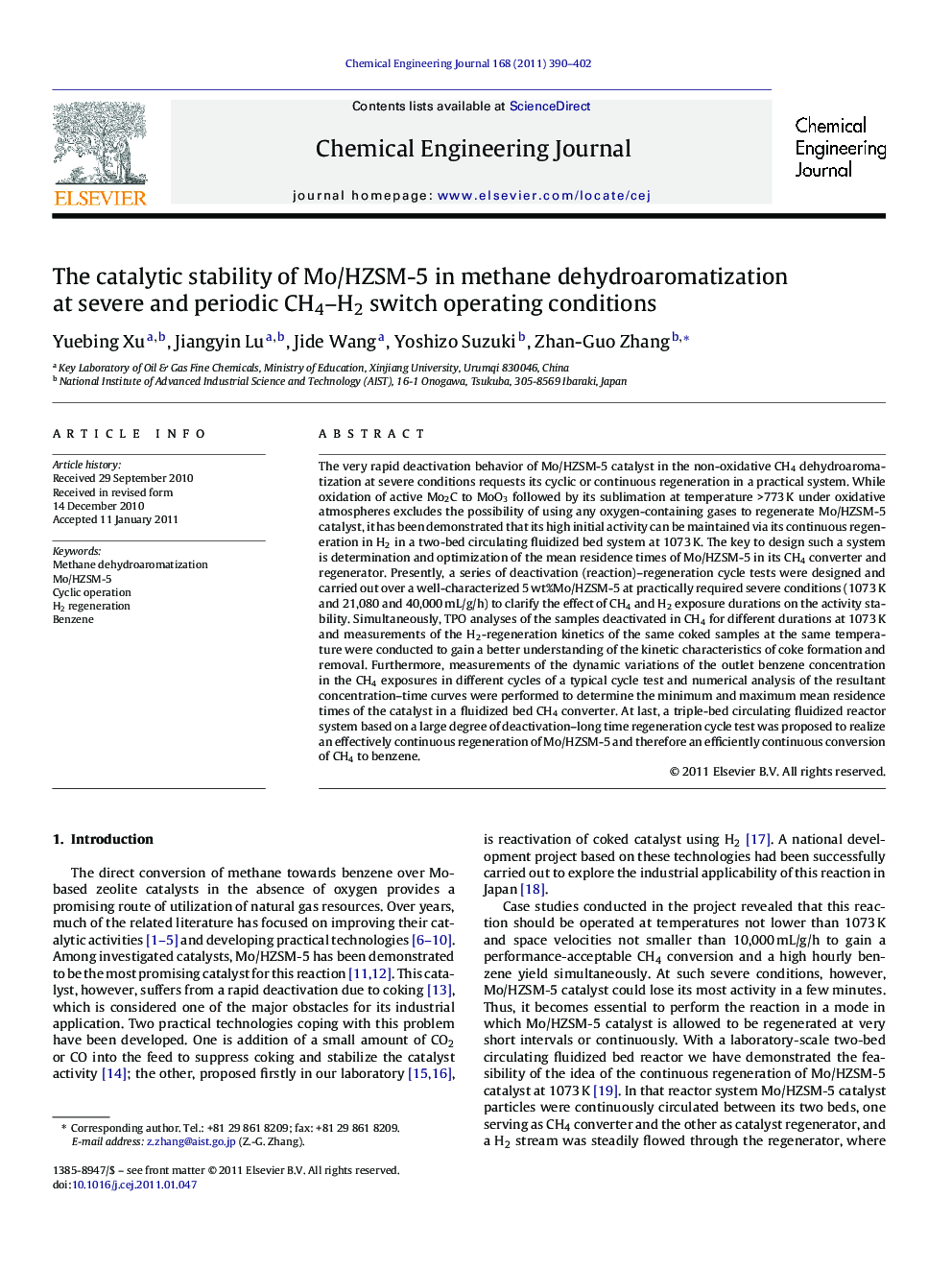 عکس صفحه اول مقاله: The catalytic stability of Mo/HZSM-5 in methane dehydroaromatization at severe and periodic CH4–H2 switch operating conditions The catalytic stability of Mo/HZSM-5 in methane dehydroaromatization at severe and periodic CH4–H2 switch operating conditions