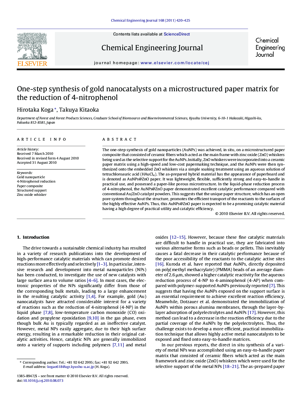 One-step synthesis of gold nanocatalysts on a microstructured paper matrix for the reduction of 4-nitrophenol