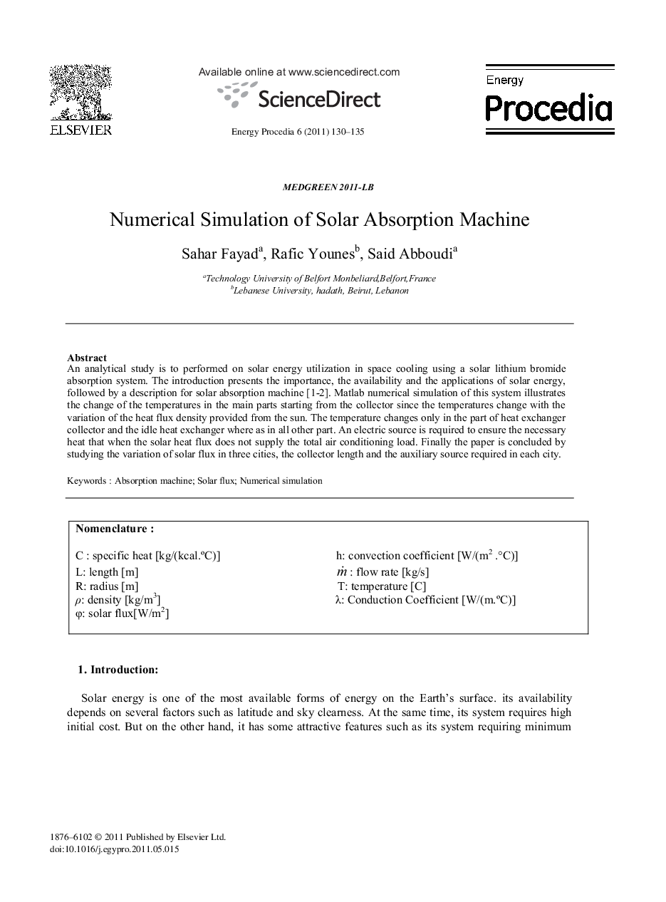 Numerical Simulation of Solar Absorption Machine