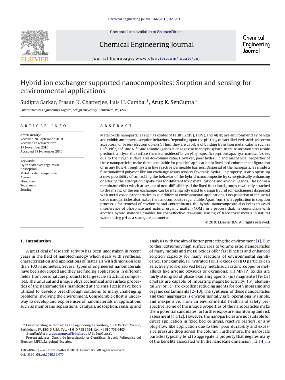 Hybrid ion exchanger supported nanocomposites: Sorption and sensing for environmental applications