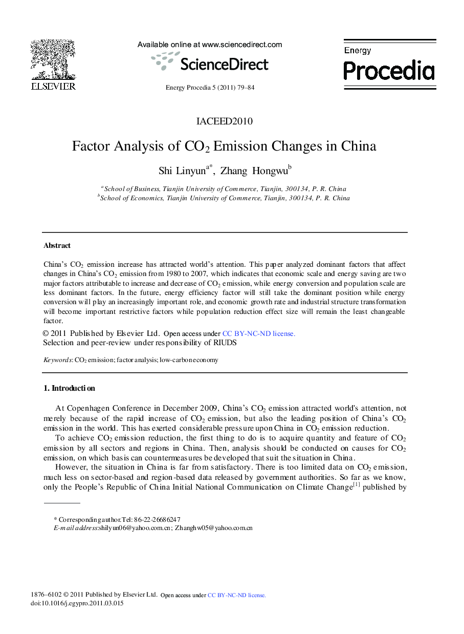 Factor Analysis of CO2 Emission Changes in China