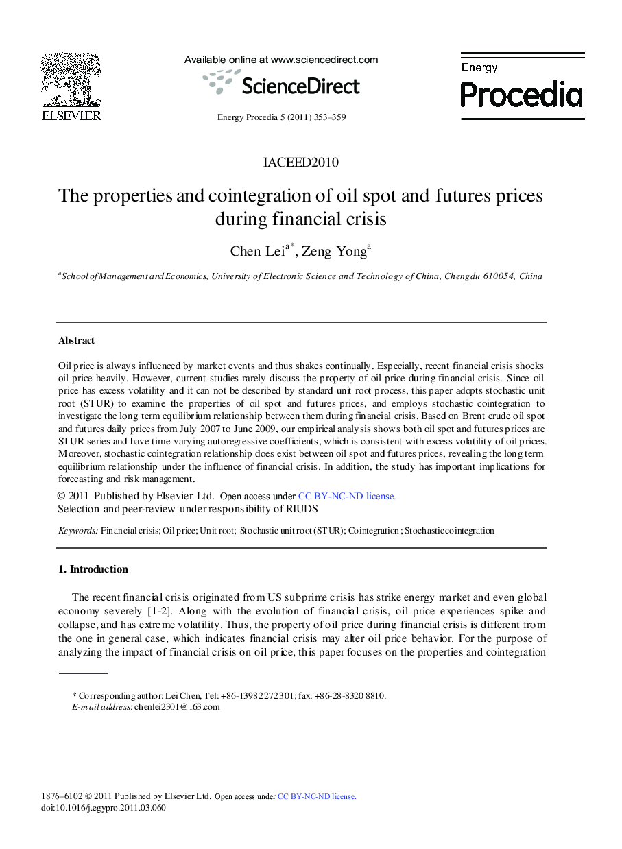 The properties and cointegration of oil spot and futures prices during financial crisis